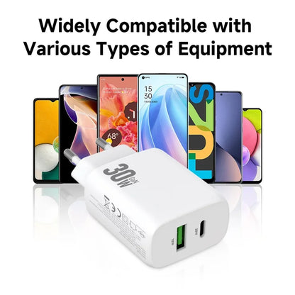 AMORUS PD 30W Type-C + QC 18W USB-A Dual Port GaN Power Adapter Fast Charging Wall Charger for Phone Tablet - EU Plug