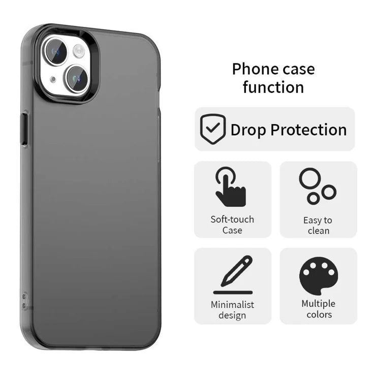 iPhone 15 Case PC+TPU+PET Matte Anti-Drop Phone Back Cover - Black