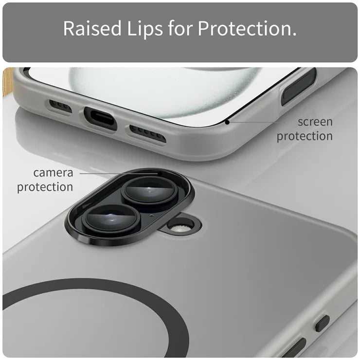 iPhone 16 Plus Case Compatible with MagSafe TPU + PC Slim Matte Translucent Phone Cover - Black