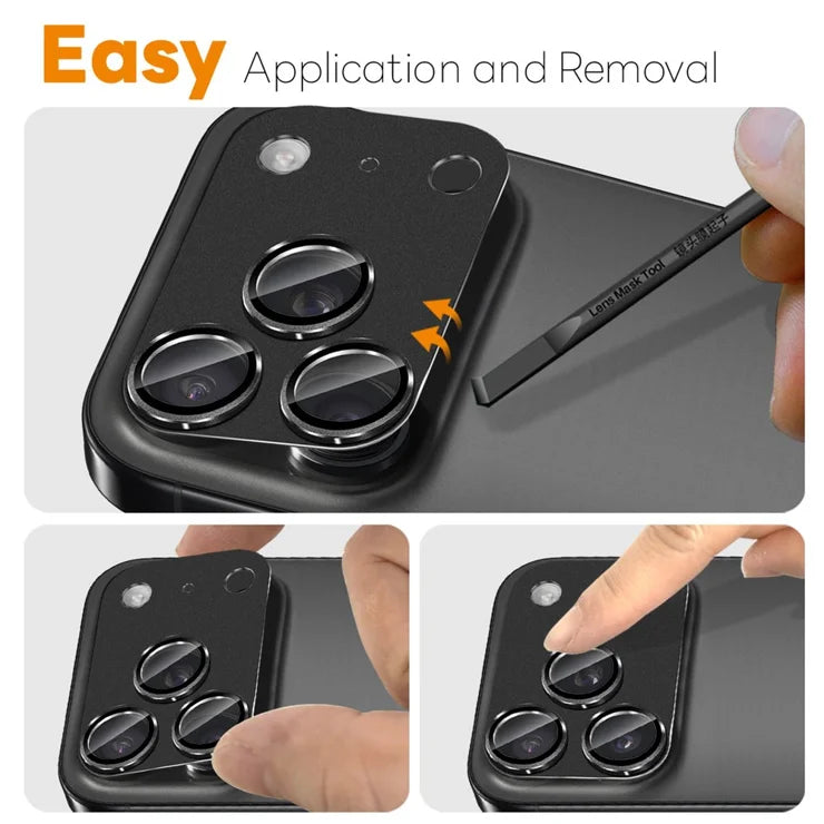 iPhone 17 Pro Max Camera Lens Protector Matte Integrated Metal Tempered Glass Lens Film - Black