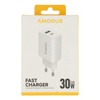 AMORUS PD 30W Type-C + QC 18W USB-A Dual Port GaN Power Adapter Fast Charging Wall Charger for Phone Tablet - EU Plug