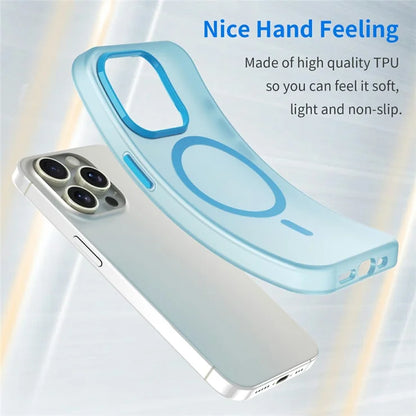 For iPhone 16 Pro Case Compatible with MagSafe TPU + PC Slim Matte Translucent Phone Cover - Blue