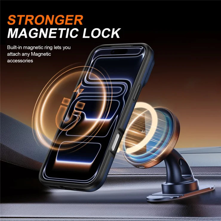iPhone 17 Pro Magnetic Case Ring Kickstand Slide Camera Cover TPU PC Hybrid Phone Shell - Blue