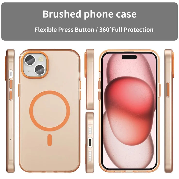 iPhone 15 Magnetic Case Matte Phone Cover Anti-Fingerprint Anti-Scratch - Orange