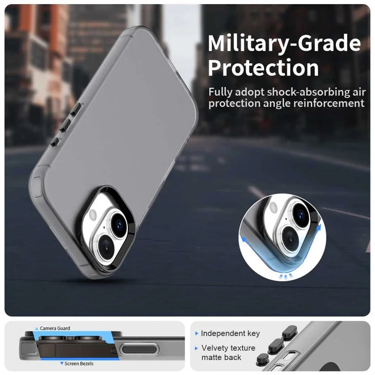 iPhone 16 Case PC+TPU+PET Matte Anti-Drop Phone Back Cover - Black
