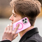 iPhone 15 Pro Max Translucent Case Magnetic Phone Cover Compatible with MagSafe - Pink