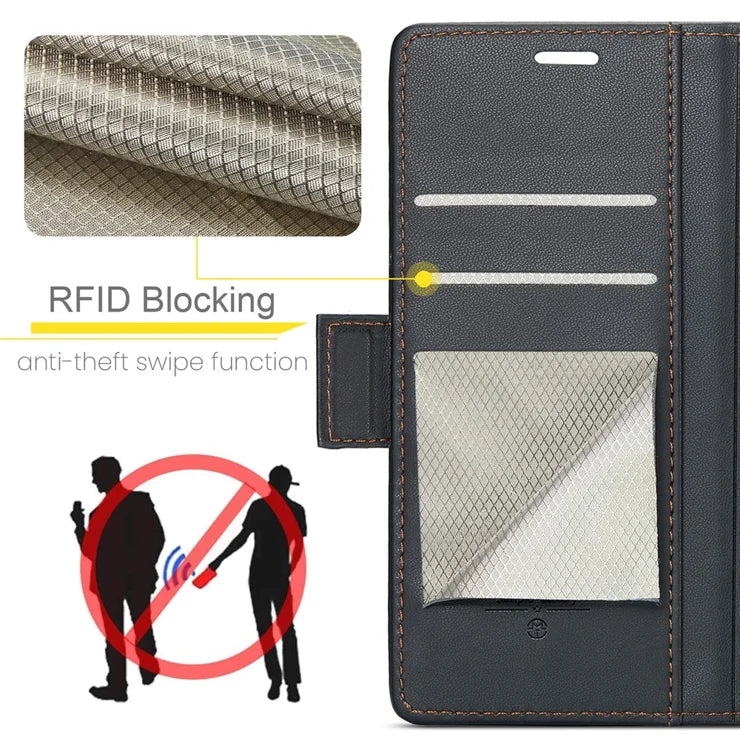 CASEME For Samsung Galaxy A56 5G Leather Case 023 RFID Blocking 3 Card Slot Mobile Cover - Black