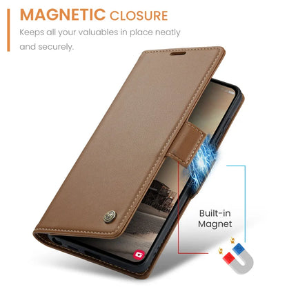 CASEME For Samsung Galaxy S26 Ultra Case  023 Series RFID Blocking Glossy Stand Phone Cover - Brown