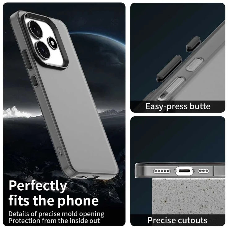 Xiaomi Redmi Note 14 5G Case PC+TPU+PET Matte Anti-Drop Phone Back Cover - Black