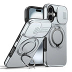 iPhone 17 Case Magnetic Case Ring Kickstand Slide Camera Cover TPU PC Hybrid Phone Shell - Grey