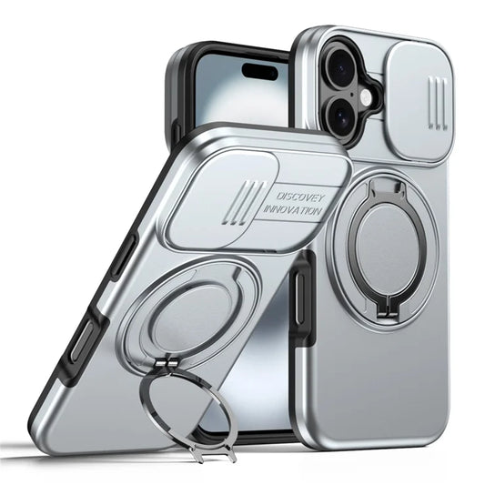 iPhone 17 Case Magnetic Case Ring Kickstand Slide Camera Cover TPU PC Hybrid Phone Shell - Grey