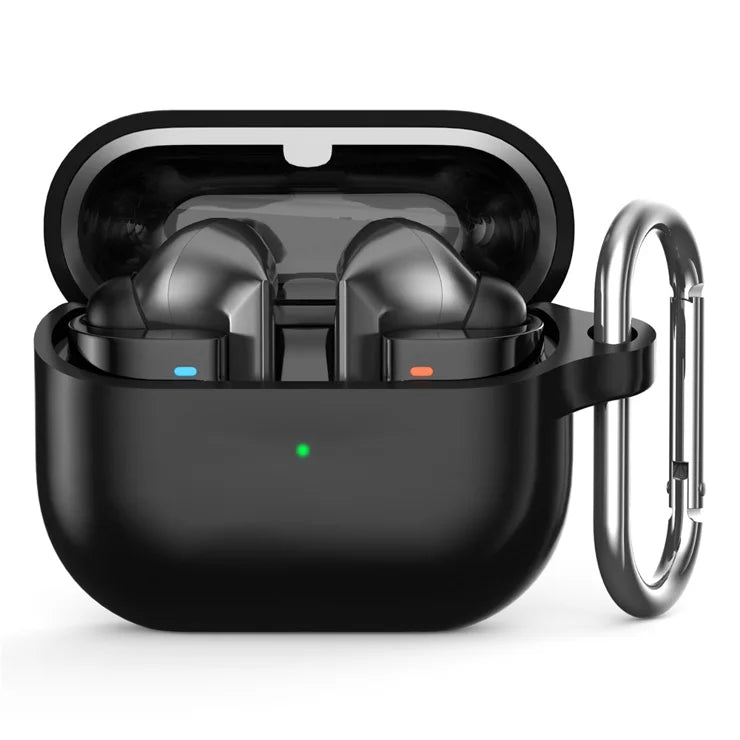For Samsung Galaxy Buds3 Pro Silicone Case Earbuds Protective Cover with Carabiner - Black