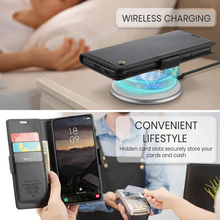 CASEME For Samsung Galaxy S26+ Case 023 Series RFID Blocking Glossy Stand Phone Cover - Black