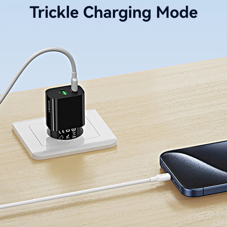 USAMS CC317 T65 33W Fast Charger for iPhone 8-16 Series Dual Ports USB-A + USB-C GaN Power Adapter - EU Plug / Black