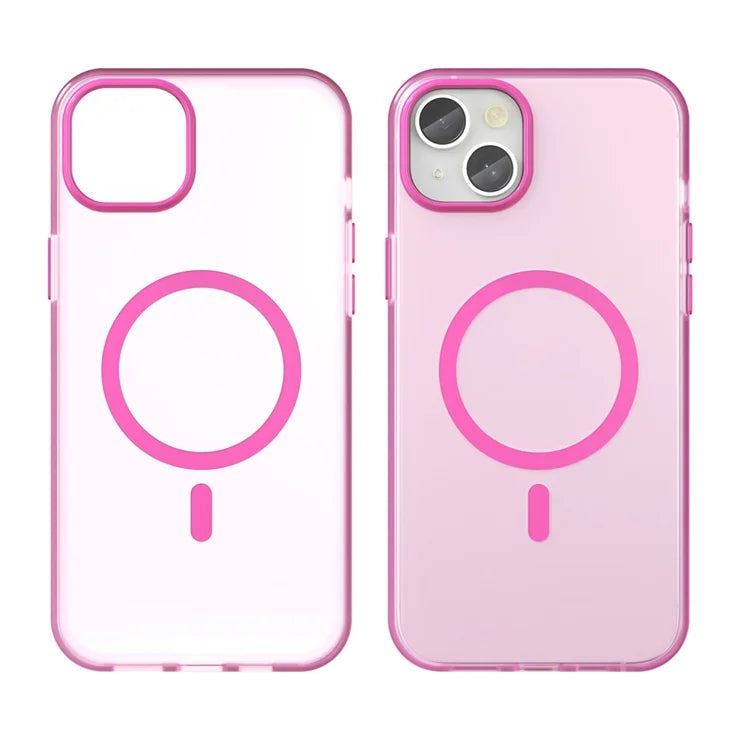 iPhone 15 Plus / 14 Plus Magnetic Case Translucent Matte Anti-Fingerprint Phone Cover - Pink