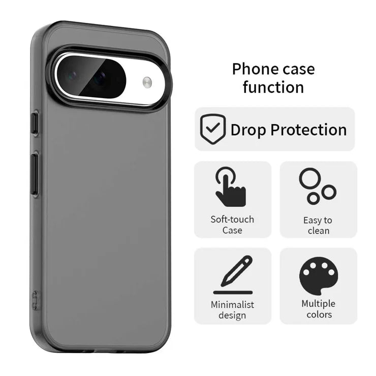 Google Pixel 9 / 9 Pro Case PC+TPU+PET Matte Anti-Drop Phone Back Cover - Black