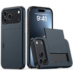 AMORUS For iPhone 17 Pro Max Case with Sliding Card Holder PC TPU Phone Back Cover - Navy Blue