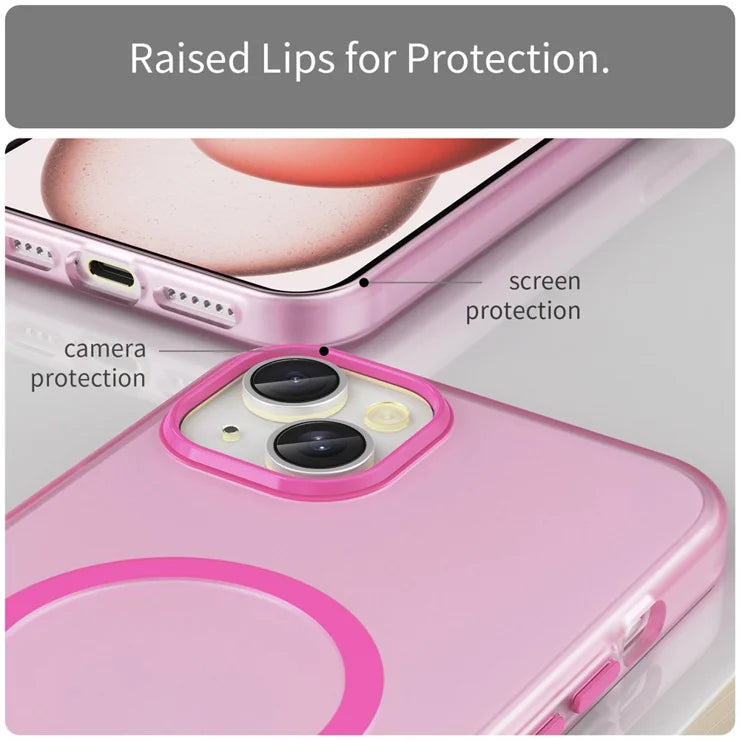 iPhone 15 Plus / 14 Plus Magnetic Case Translucent Matte Anti-Fingerprint Phone Cover - Pink