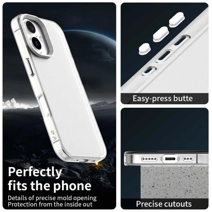 iPhone 16 Plus Case PC+TPU+PET Matte Anti-Drop Phone Back Cover - White