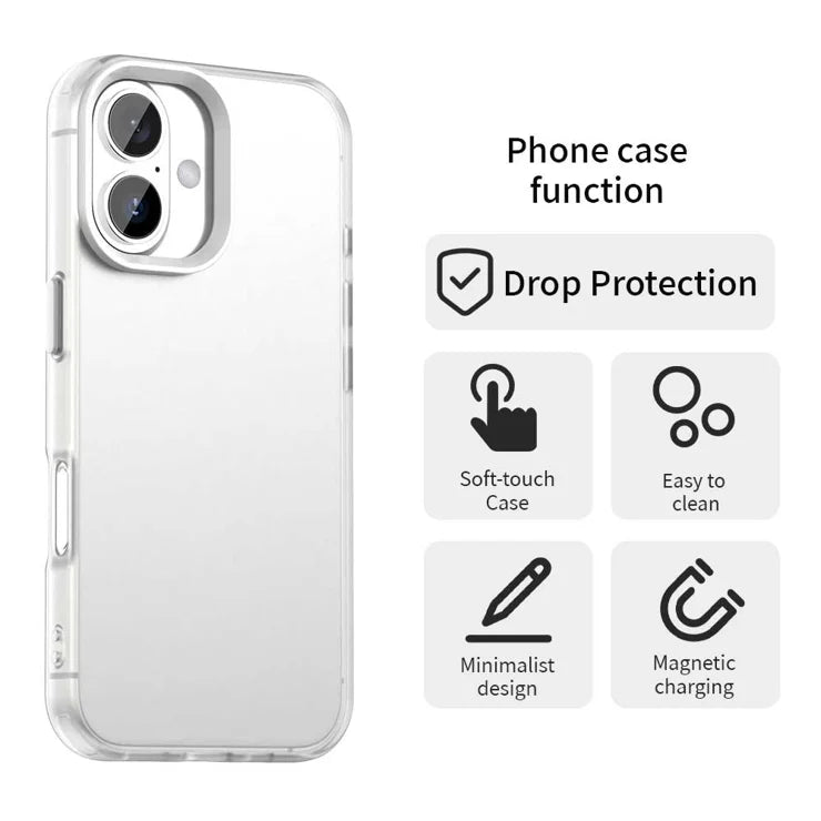iPhone 16 Case PC+TPU+PET Matte Anti-Drop Phone Back Cover - White