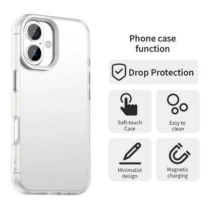 iPhone 16 Case PC+TPU+PET Matte Anti-Drop Phone Back Cover - White