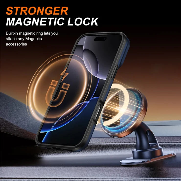 iPhone 16 Pro Case Magnetic Case Ring Kickstand Slide Camera Cover TPU PC Hybrid Phone Shell - Blue