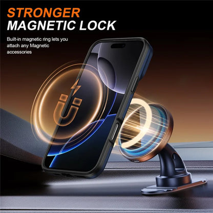 iPhone 16 Pro Case Magnetic Case Ring Kickstand Slide Camera Cover TPU PC Hybrid Phone Shell - Blue