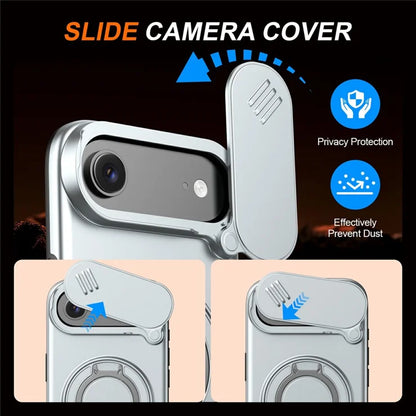 iPhone Air Magnetic Case Ring Kickstand Slide Camera Cover TPU PC Hybrid Phone Shell - Grey