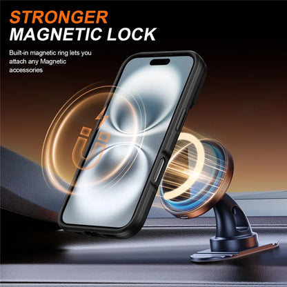 iPhone 17 Case Magnetic Case Ring Kickstand Slide Camera Cover TPU PC Hybrid Phone Shell - Black