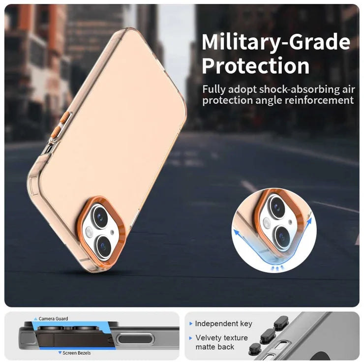 iPhone 15 Plus / 14 Plus Case PC+TPU+PET Matte Anti-Drop Phone Back Cover - Orange