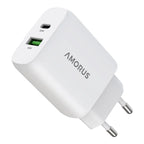 AMORUS PD 30W Type-C + QC 18W USB-A Dual Port GaN Power Adapter Fast Charging Wall Charger for Phone Tablet - EU Plug
