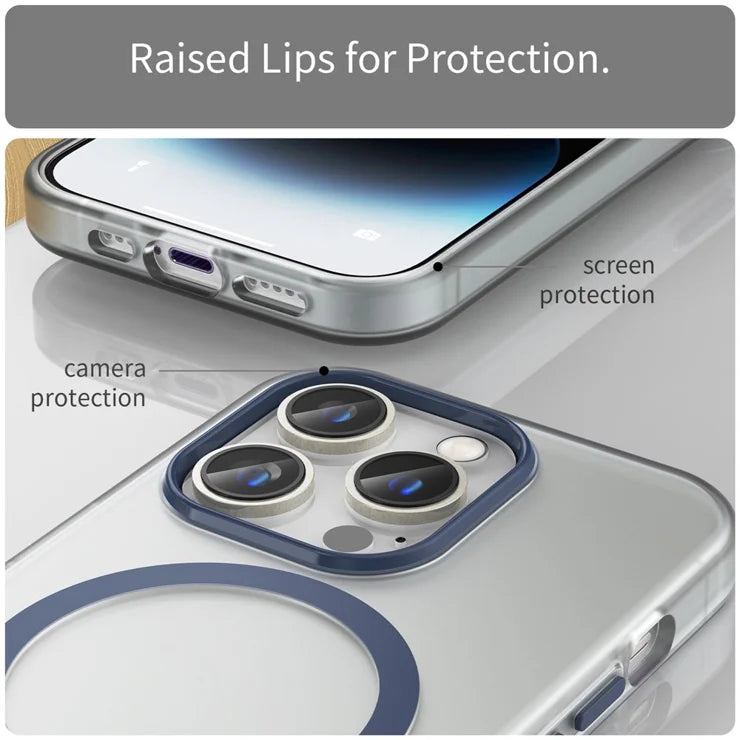 Magnetic Case for iPhone 14 Pro Max Compatible with MagSafe Translucent Matte Back Cover - Dark Blue