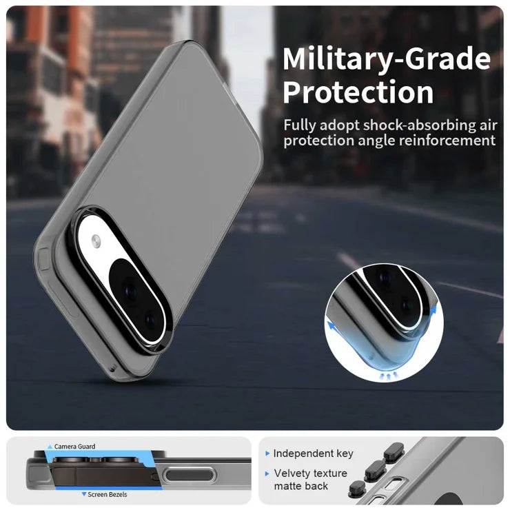 Google Pixel 9 / 9 Pro Case PC+TPU+PET Matte Anti-Drop Phone Back Cover - Black