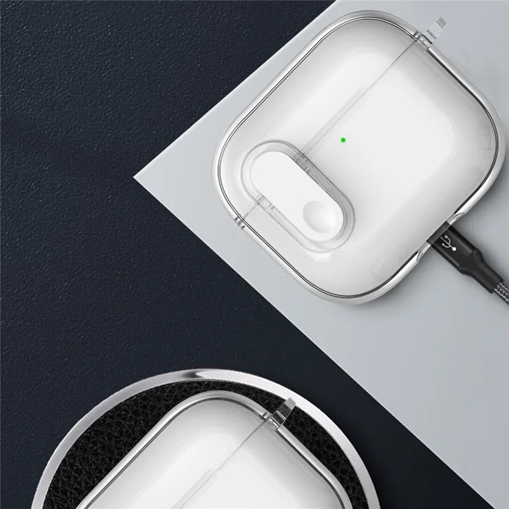 For Apple AirPods 4 Earphone Protective Case Snap Switch Ice Crystal Clear TPU+PC Cover - Transparent
