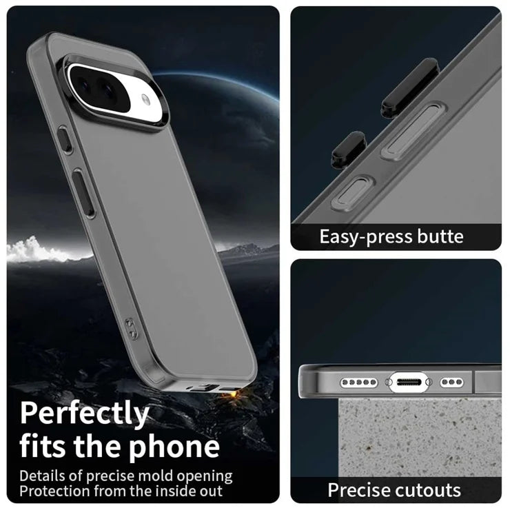 Google Pixel 9 / 9 Pro Case PC+TPU+PET Matte Anti-Drop Phone Back Cover - Black