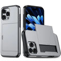 AMORUS For iPhone 16 Pro Case with Sliding Card Holder PC TPU Phone Back Cover - Grey