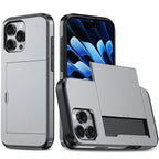 AMORUS For iPhone 16 Pro Case with Sliding Card Holder PC TPU Phone Back Cover - Grey
