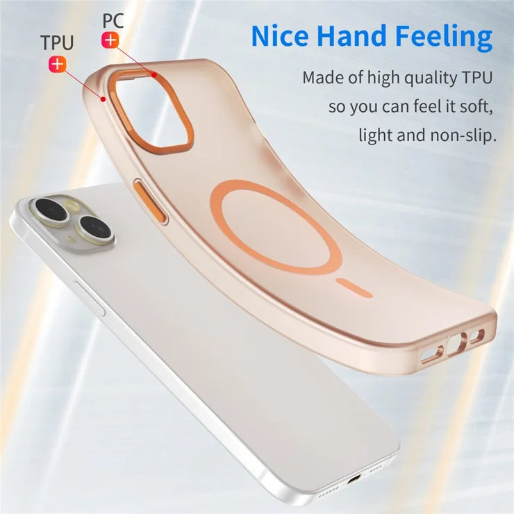 iPhone 15 Magnetic Case Matte Phone Cover Anti-Fingerprint Anti-Scratch - Orange