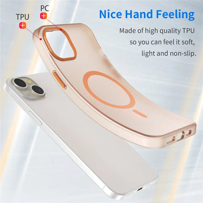 iPhone 15 Plus / 14 Plus Magnetic Case Translucent Matte Anti-Fingerprint Phone Cover - Orange