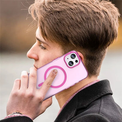 iPhone 14 Translucent Phone Case Matte Design Compatible with MagSafe Wireless Charging - Pink