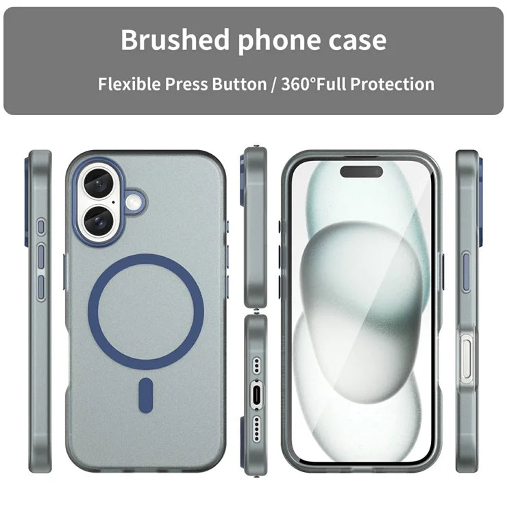 iPhone 16 Case Compatible with MagSafe TPU + PC Slim Matte Translucent Phone Cover - Dark Blue