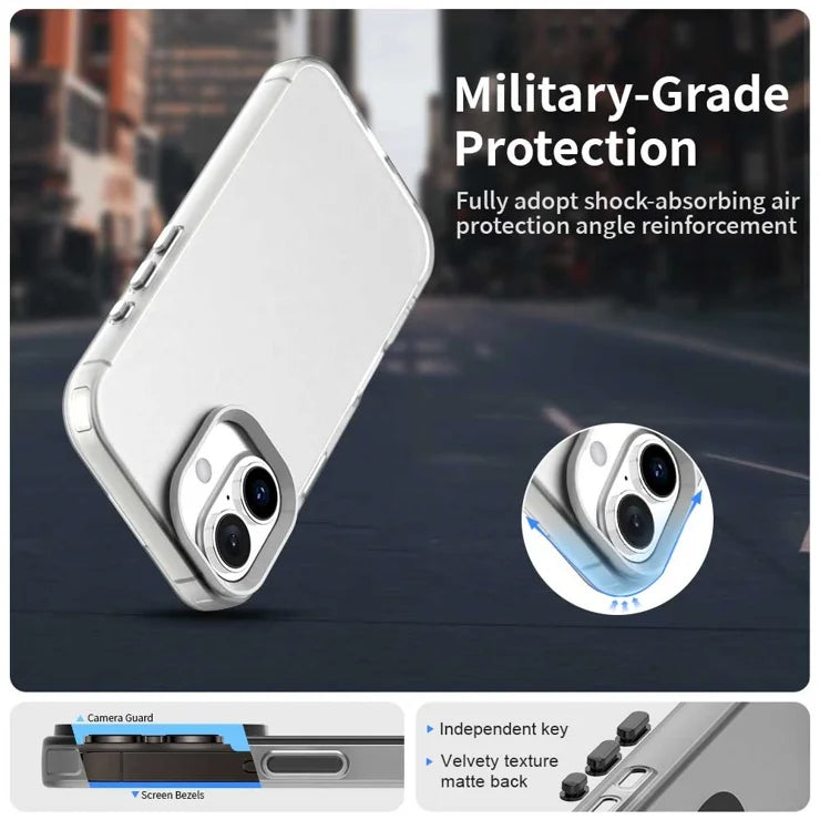iPhone 16 Plus Case PC+TPU+PET Matte Anti-Drop Phone Back Cover - White