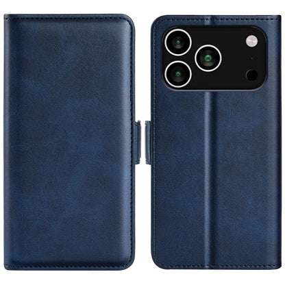 For iPhone 17 Pro Case Calf Texture Leather Wallet Phone Cover - Blue