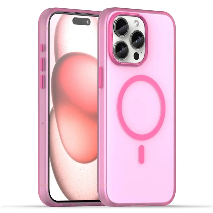 iPhone 15 Pro Max Translucent Case Magnetic Phone Cover Compatible with MagSafe - Pink
