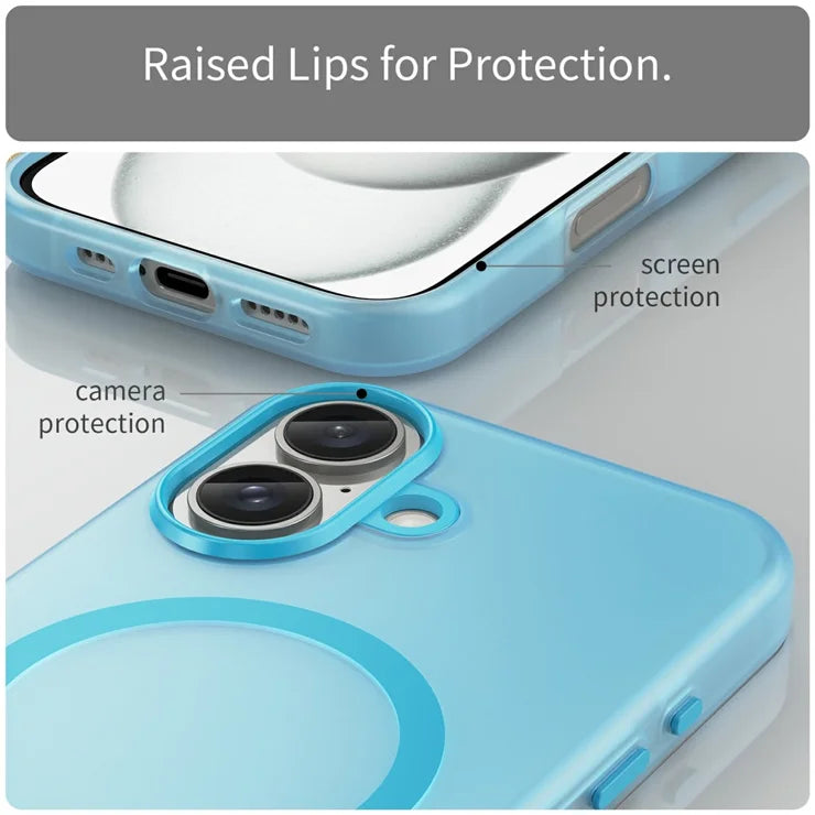 iPhone 16 Case Compatible with MagSafe TPU + PC Slim Matte Translucent Phone Cover - Blue