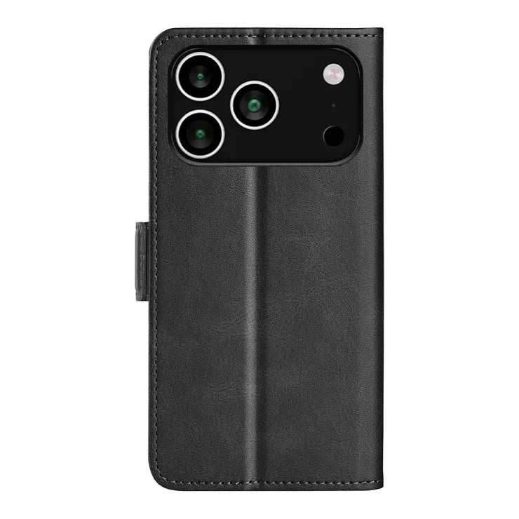 For iPhone 17 Pro Case Calf Texture Leather Wallet Phone Cover - Black