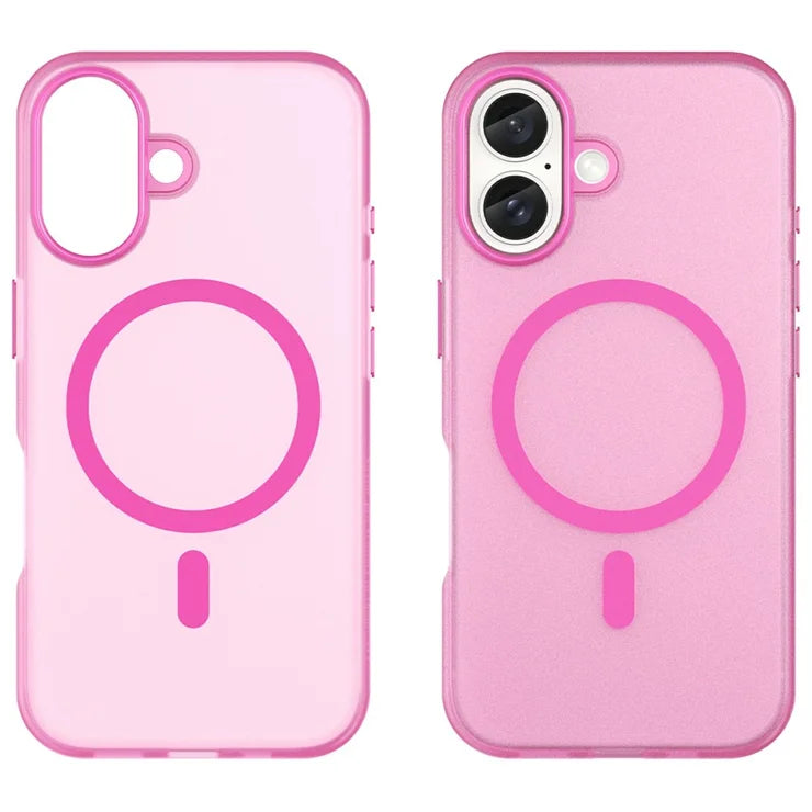 iPhone 16 Case Compatible with MagSafe TPU + PC Slim Matte Translucent Phone Cover - Pink