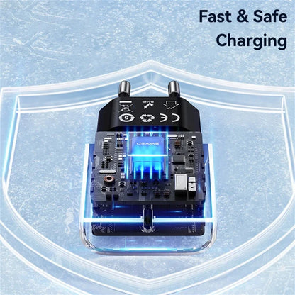 USAMS CC317 T65 33W Fast Charger for iPhone 8-16 Series Dual Ports USB-A + USB-C GaN Power Adapter - EU Plug / Black