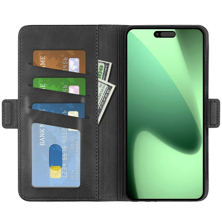 For iPhone 17 Pro Max Case Calf Texture Leather Wallet Phone Cover - Black