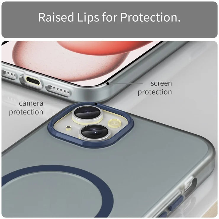iPhone 15 Plus / 14 Plus Magnetic Case Translucent Matte Anti-Fingerprint Phone Cover - Dark Blue